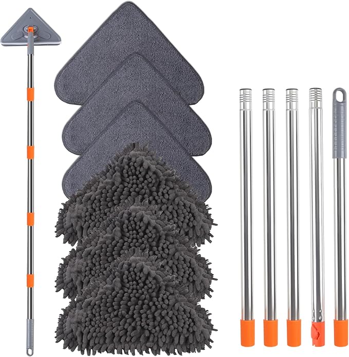 ZYHZYHA Wall Mop with 80 Inches Long Handle, Wall Cleaner Mop Tool for Window/Walls/Ceiling Fans/Dust/Baseboard/Floors Clean, 360° Ceilings Cleaner Tool Duster with Squeegee 6 Replacement Pads