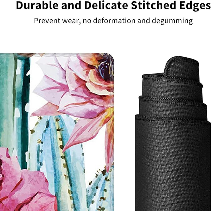 Big Desk Pad (31.5 X 11.8 Inch) Mat Accessories for Women Men - Protector Extended Mouse Pad for Office/Home, Writing Pad for Top of Desks +Cup Coaster, Cactus Flower