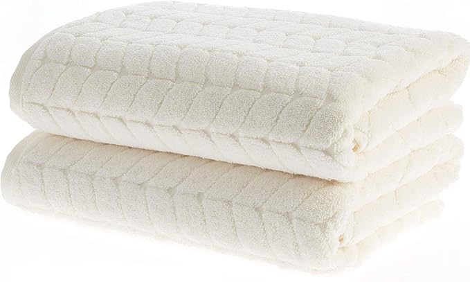 BAGNO MILANO Turkish Bath Towels, Soft Plush Jacquard Luxury Bath Towels, Quick Dry Towel Set (Cream, 2 pcs Bath Towel Set)