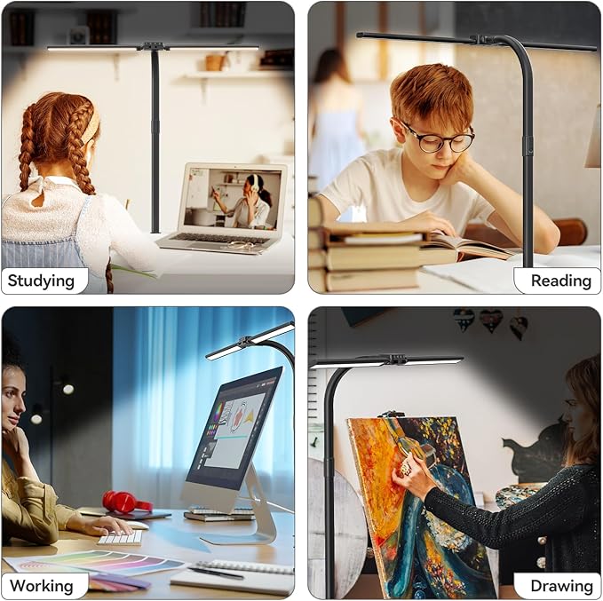 AUSDOM LED Desk Lamp for Home Office, 24W Ultra Bright Architect Task Light with Clamp & USB Port, 5 Colors & Dimming Touch Control, Flexible Gooseneck for Reading, Crafting, Gaming- 50 Lighting Modes