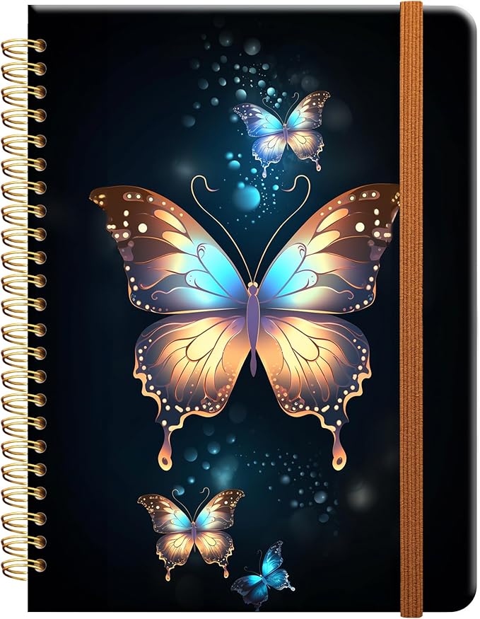 Ruled Spiral Writing Notebook,A5 Hardcover Lined College Journal for Women Lady Girl,Strong Twin-Wire Binding with Premium Paper,8.4" X 6",Perfect for School,Office,Home Gifts(beautiful butterfly)