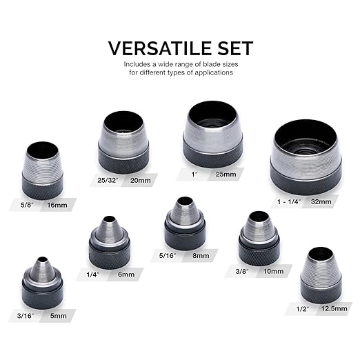 NEIKO 02614A Interchangeable Large Hollow Hole Punch Tool Set, 10 Piece, Gasket Maker, Heavy Duty Gasket Punch Set, Includes Hole Puncher Tool Carrying Case, Leather Punch Set