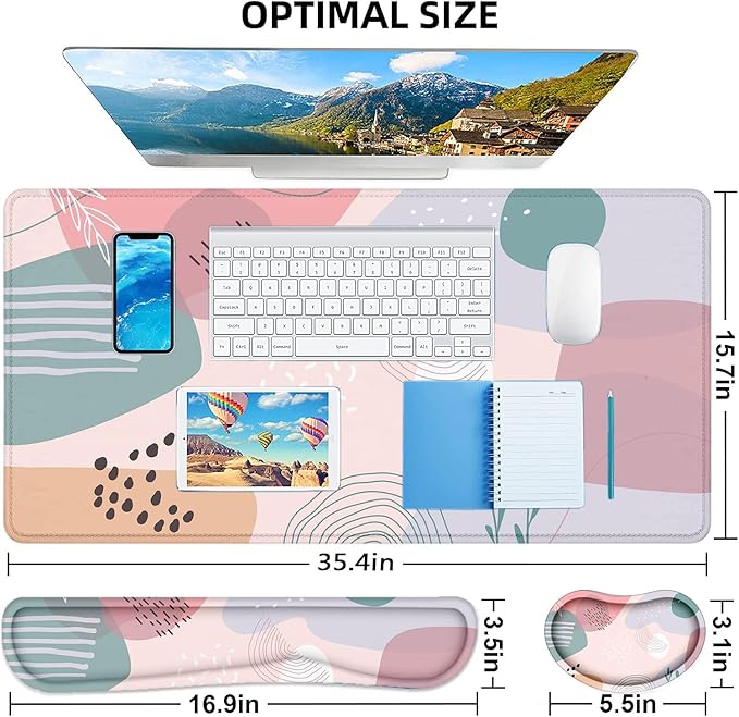 LATEEFAH Desk Mat, Mouse Pad with Wrist Rest, 4-in-1 Large Mouse Pads for Desk, Ergonomic Mouse Pad and Keyboard Wrist Rest Gaming Keyboard Mat for Office, Home