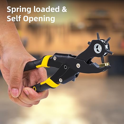 Deli 10" Leather Hole Punch Tool – Heavy Duty Rotary Belt Hole Puncher & Leather Punch Tool for Belts, Straps, Watch Bands, Dog Collars, Shoes, DIY Crafts
