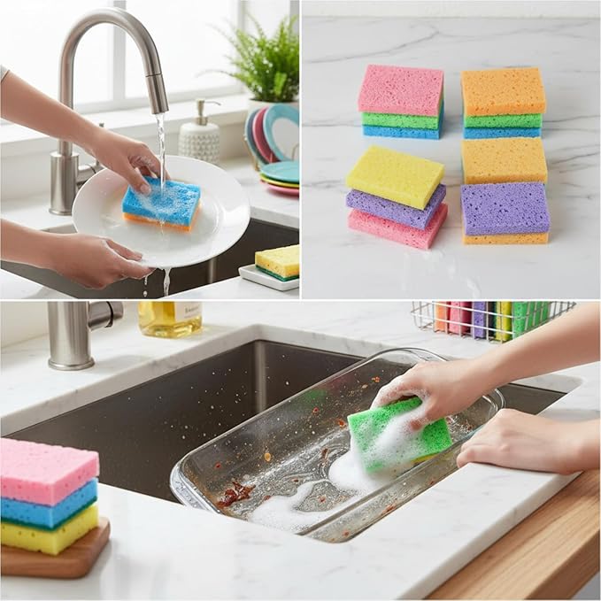 Chuangdi 12 Pcs Sponges Kitchen Bulk Non Scratch Cellulose Sponges Kitchen Assorted Colors for Washing Dishes, 4.7 x 3 Inch(2 cm in Thickness)