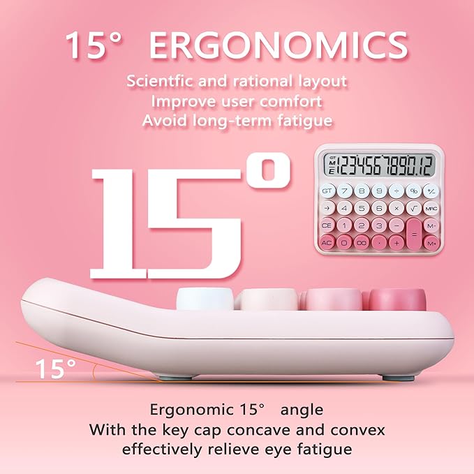 VEWINGL Mechanical Switch Calculator, 12 Digit Large LCD Display and Buttons, Great for Everyday Life and Basic Office Work, with Battery