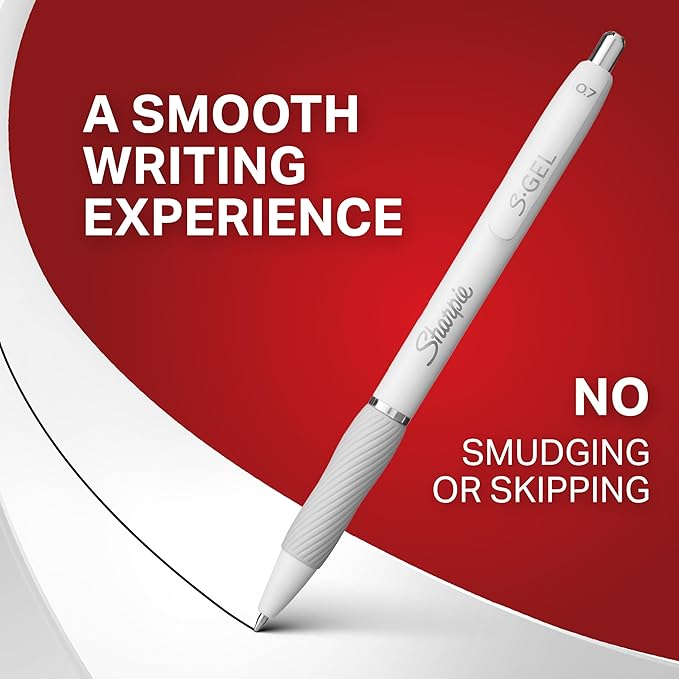 Sharpie S-Gel Gel Pens Drawing Pens Gel Ink For Journaling Writing Coloring Medium Point (0.7Mm) Pearl White Body Black Ink Pen 12 Count