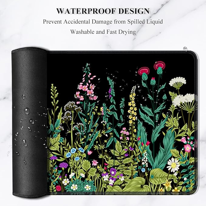 Auhoahsil Large Mouse Pad, XXL Gaming Mousepad, Desk Mat for Desktop, Thick Rubber, Big & Long Size, Stitched Edges, Full Desk Pad for Laptop & Computer, Extended 35.4 x 15.7 in, Midnight Flowers