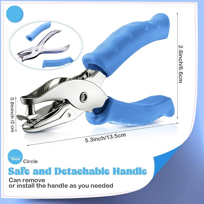 Chumia 12 Pieces Single Hole Punch Handheld 1/4 Inch Hole Paper Punch with Grip Handles Circle Single Shape Puncher for Craft Paper Greeting Cards Scrapbook Notebook(Blue)