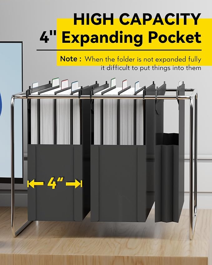 Ansook Plastic Large Capacity Hanging File Folders Letter Size,Heavy Duty 4" Expandable File Folder with Movable Dividers,6 Pack File Cabinet Folders with Tabs,Hanging Folder Organizer for Home Office