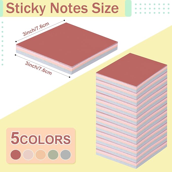 Thenshop 24 Packs Sticky Notes 3x3 Bulk Gradient Colorful Self Stick Note Pads Paper Memo for Office School Notebook Supplies 50 Sheets Pad (Morandi Color)
