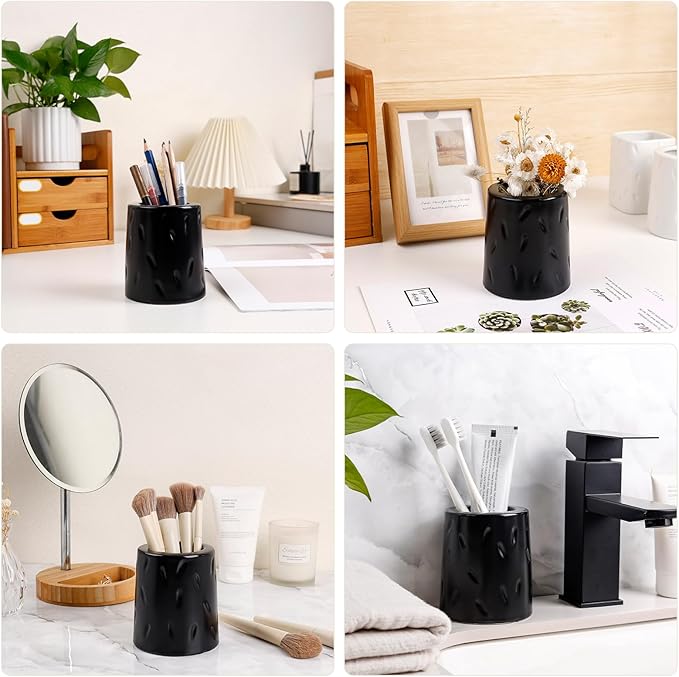 Ceramic Pen Holder for Desk, Makeup Brush Holder, Pencil Holder Stand, Pencil Cup Pot with Raindrop Design, Dual Use Desktop Organizer for Office, Home, School, Vanity