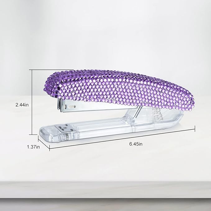 Pasted Diamond Crystal Handmade Bling Dazzling Stapler for Office, School, or Home (Purple)