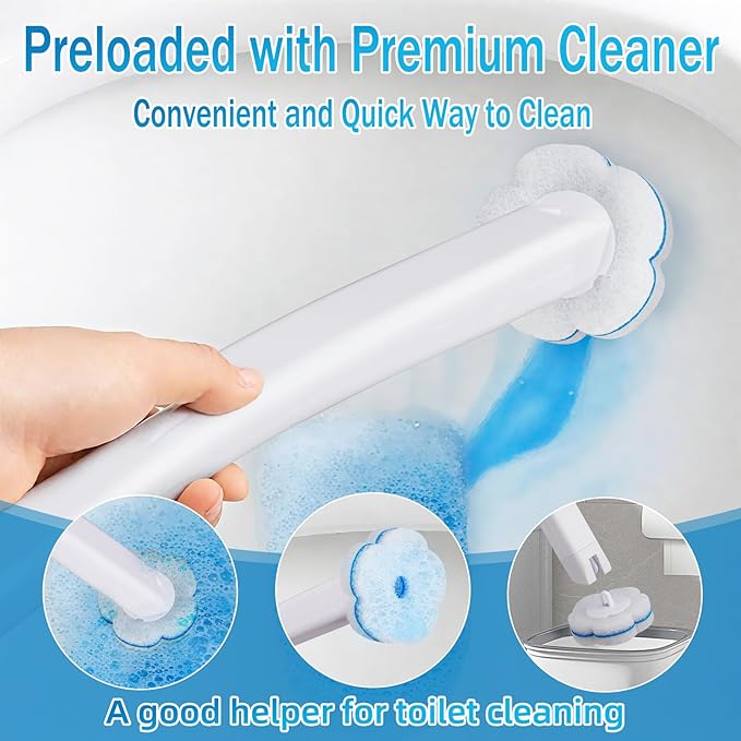 Ucaimao Disposable Toilet Brush， 2 Pack Toilet Wand and Holder with 54 Cleaner Refills Disposable Toilet Cleaning System Cleaner Pads for Toilet Bowl，Bathroom Cleaning，Sink，Bathtub - White