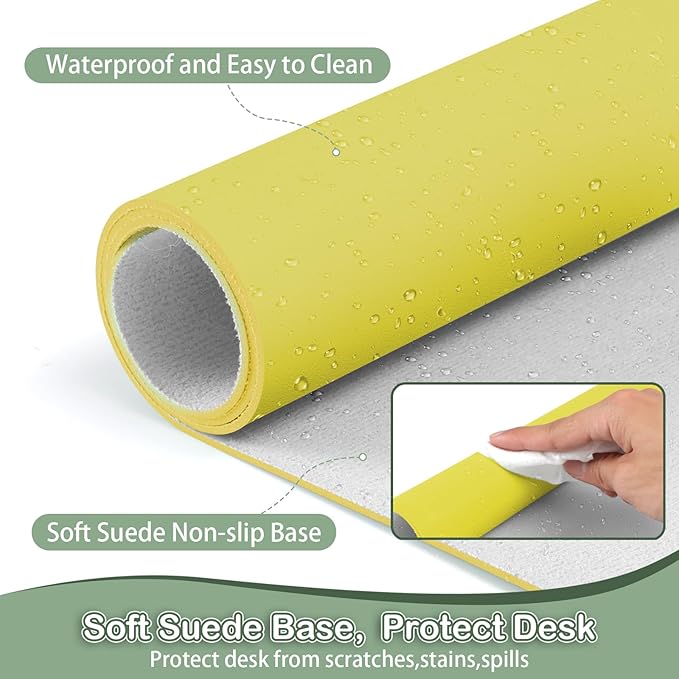 Boutilon Leather Desk Pad Protector,Non-Slip Mouse Pad,Laptop Desk Pad,Office Mouse Mat,Waterproof Leather Desk Blotter,Desk Writing Pad for Office and Home (M-Yellow,30"x14")