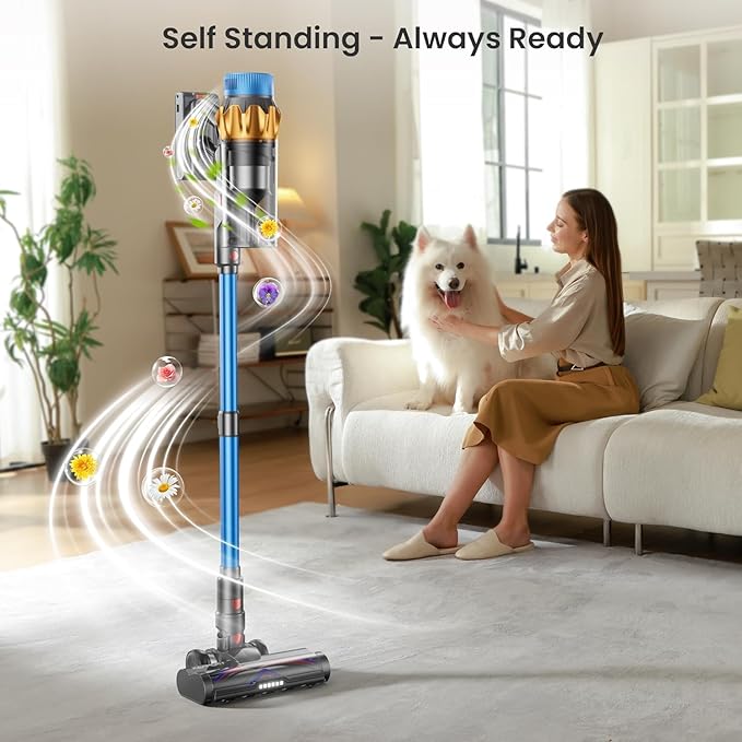 Cordless Vacuum Cleaner, 600W 50KPA 70Mins Self-Standing Vacuum Cleaners for Home,Stick Vacuum with Aromatherapy, Anti-Tangle Brush, Wall Mount Charging Vacuum for Hardwood Floor/Carpet/Pet Hair