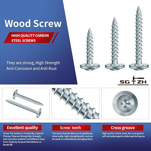 #8 x 5/8" Wood Screw 500Pcs Alloy Steel Standard Thread Truss Head Fast Self Tapping by SG TZH