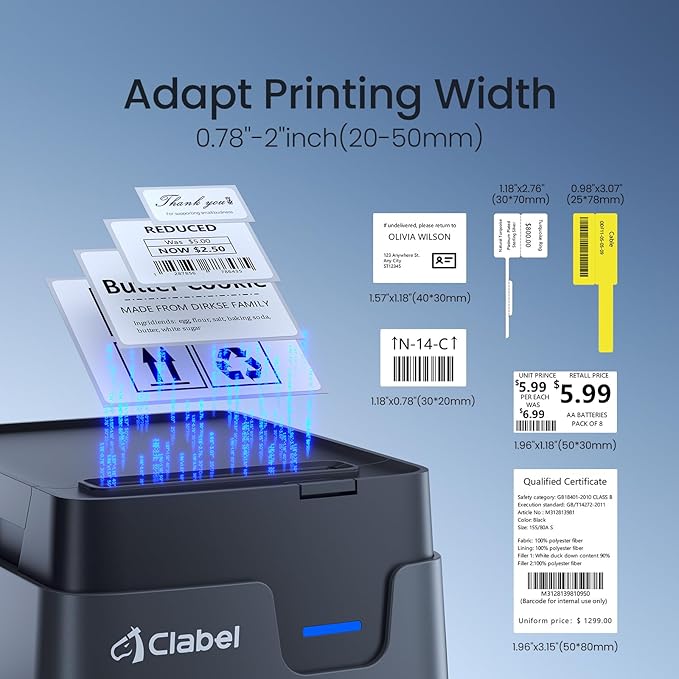 CLABEL Desk Bluetooth Barcode Label Printer: 221D Label Maker with Direct Thermal Printing, 2 Inch Print Width for Barcodes Address Shipping Warehouse with 1 Roll Label
