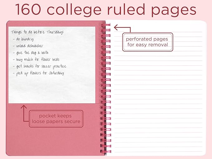 Steel Mill & Co Cute Mini Spiral Notebook, 8.25" x 6.25" Journal with Durable Hardcover and 160 Lined Pages, Rose Floral