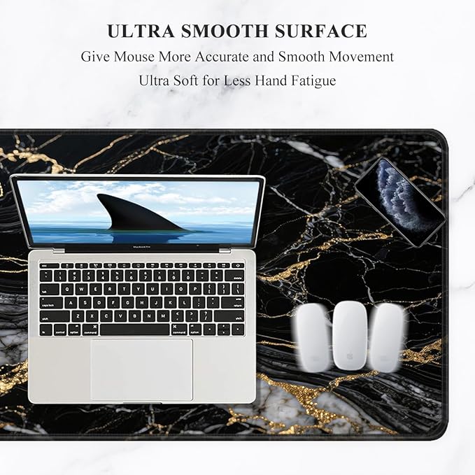 Auhoahsil Desk Mat, Ultra Large Mouse Pad, XXL Gaming Mousepad, Pretty Desk Pad, Big Extended Full Size Desktop Desk Matt for Keyboard, Laptop & Computer, 35.5 x 15.7 in, Black Marble