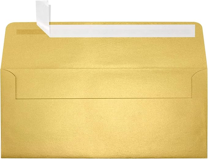 LUXPaper #10 Business Envelopes | Peel & Press | 4 1/8" x 9 1/2" | Gold Metallic | 80lb. Text | 50 Qty