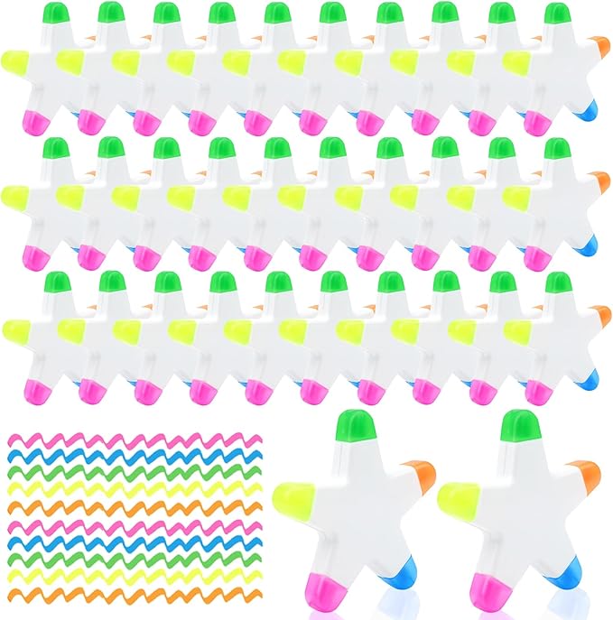 50 PCS Star Highlighters Bulk 5-in-1 Colorful Watercolor Highlighter Pens Assorted Colors Creative Star Shape Fluorescent Pens for School Office Travel Aesthetic Stationery Supplies