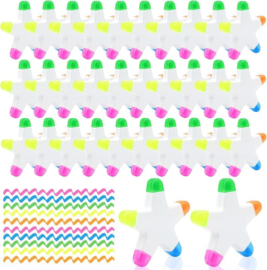 50 PCS Star Highlighters Bulk 5-in-1 Colorful Watercolor Highlighter Pens Assorted Colors Creative Star Shape Fluorescent Pens for School Office Travel Aesthetic Stationery Supplies