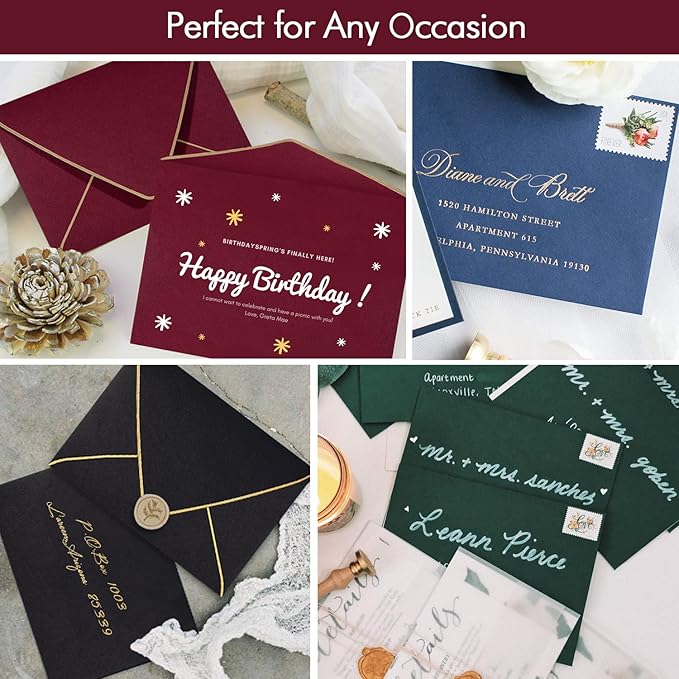 A7 Luxury Burgundy Invitation Envelopes Christmas Envelopes 5 x 7 - For 5x7 Cards 50 Pack Self Seal| Perfect for Weddings, Invitations, Photos, Graduation, Baby Shower| 5.25 x 7.25 Inches