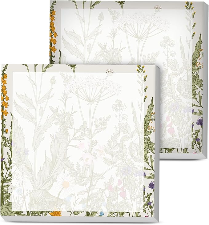 Sticky Notes, 2 Pads, 3x3 inches, Cute Colorful Fun Self-Stick Note Pads, Easy Post, Strong Adhesive Notepad Wildflower Drawing