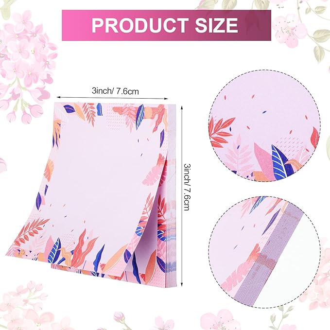 Zonon 12 Pads Cute Flower Sticky Notes 3'' x 3'' Summer Floral Sticky Memo Notes 6 Styles Floral Notepads for School Office Tea Party Gift Birthday Baby Shower Party Favor Notepads Message Reminder