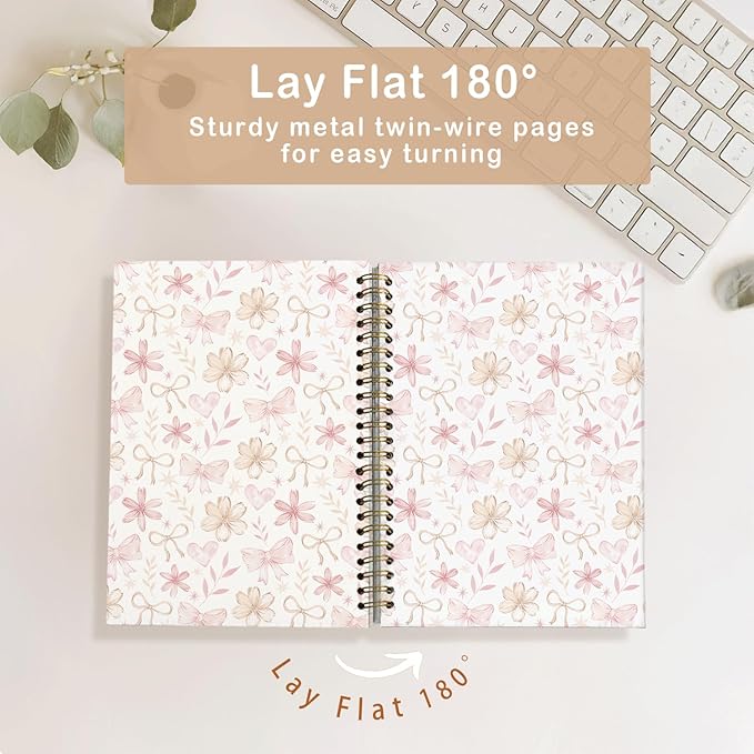 Floral Spiral Notebook for Women Girls, Cute Notebooks for Women Girls, Coquette Pink Bow Floral Journal A5, Gift for Women, Pretty Gift for Teen Girls Students
