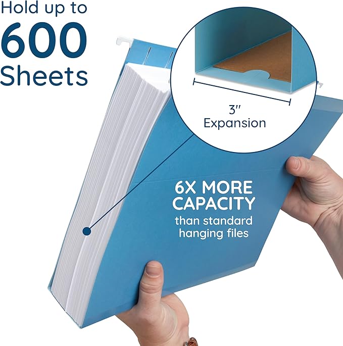 Blue Summit Supplies 25-Pack Letter Size Expandable Hanging File Folders - Assorted Colors, 11PT Paper