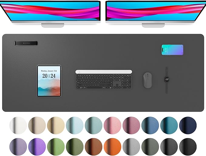 Aothia Leather Desk Pad Protector, Mouse Pad, Office Desk Mat, Non-Slip PU Leather Desk Blotter, Laptop Desk Pad, Waterproof Desk Writing Pad for Office and Home (48"x17", Gray)