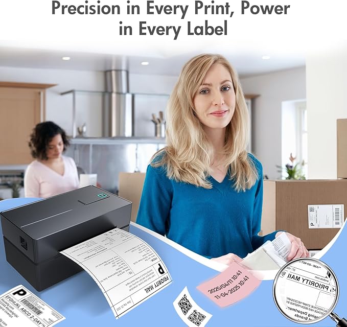 Bluetooth Thermal Shipping Label Printer: 4x6 Wireless Mini Clear Label Maker with Waterproof Tape for Small Business - Widely Used for USPS UPS Ebay Amazon Shopify Etsy