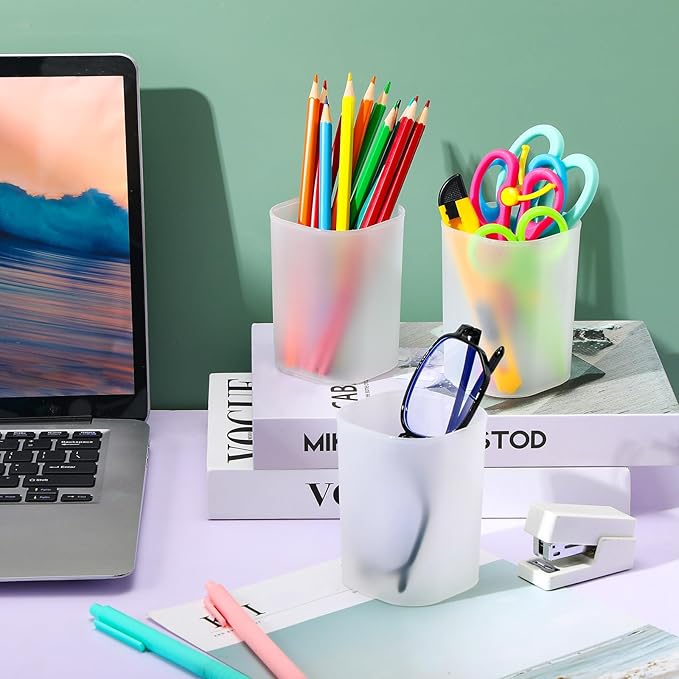 30 Pack Pen Holder Pen Cups for Desk Organizers and Storage Stationery Plastic Matte Pencil Holder Cups Ins Style Transparent for Office School Home Supplies