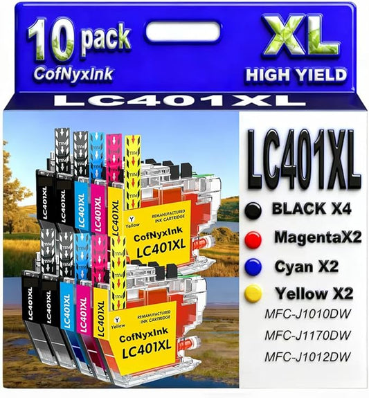 LC401XL Ink Cartridges for Brother Printer MFC-J1010DW Compatible for Brother LC401 Ink Cartridges for MFC-J1010DW MFC-J1012DW MFC-J1170DW Printer 10 Pack (4 Black, 2 Cyan, 2 Magenta, 2 Yellow)