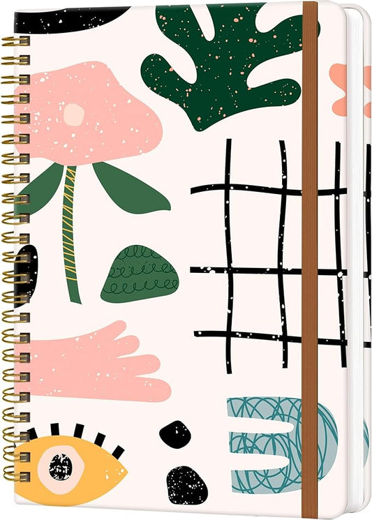 Spiral Journal Notebook for Women, Hardcover A5 College Ruled Notebook, 120 Pages, Thick Paper, Cute Lined Journal for School, Office & Work, 6 x 8.4 in(Doodle Garden)