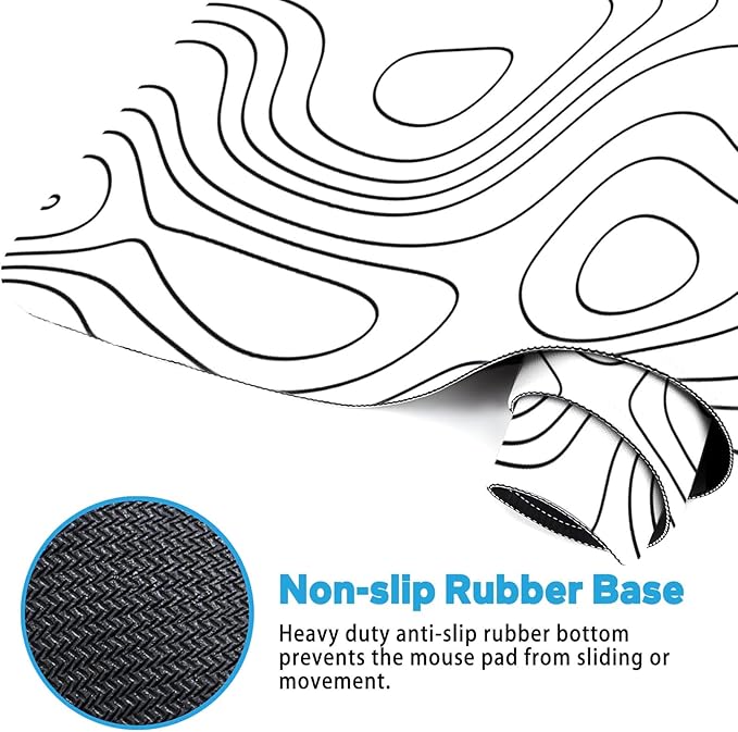 Britimes White Abstract Topographic Map Large Mouse Pad Non-Slip Desk Pad Keyboard and Mouse Desk Mat Gaming Mousepad for Game,Office & Home,31.5 x 15.7 in