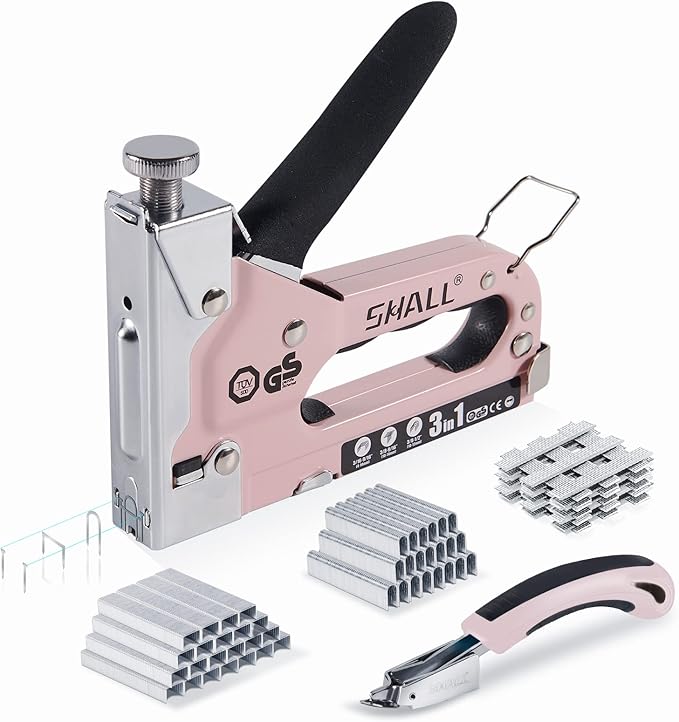 SHALL Staple Gun Heavy Duty, 3-in-1 Upholstery Staple Gun Kit with 3000 Staples, Stapler Remover, Manual Brad Nailer with Specific Staples Outlet Position Indicator