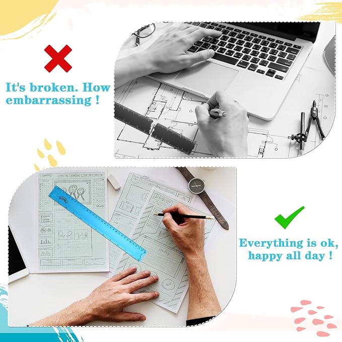 Grevosea 3 PCS Flexible Ruler, 12 Inch Clear Plastic Ruler Soft Bendable Rulers with Centimeters and Inches for Kids and Adults School Classroom Office Supplies (Rose, Green, Blue)