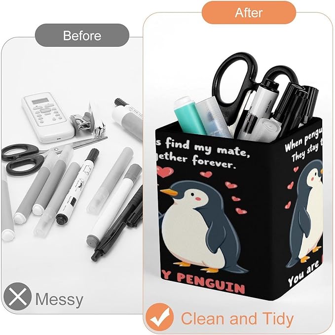 Women's Fashion Pencil Pen Holder Cup, Waterproof Office Supplies, Waterproof Multifunctional Office Supplies You Are My Penguin