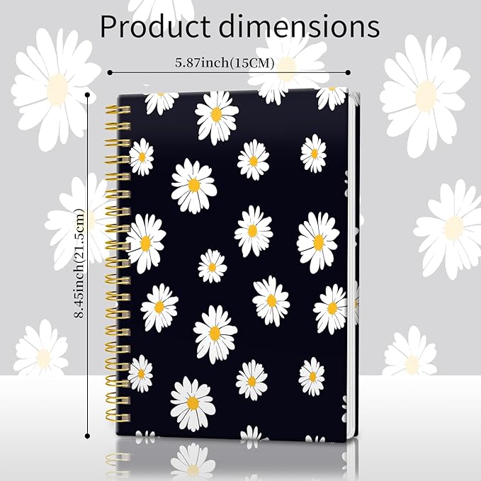 Spiral Journal Notebook, Hardcover Lined Journal for Women, Medium 6 x 8.4 in, 120 Pages Thick Paper, College Ruled Notebook for Writing, Work, Office, and School,Cute Daisy