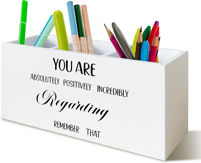 Inspirational Quote Pen Holder for Desk, Motivational Gifts for Women Men Coworkers, Emotional Support Coworker Gift Wooden Pen Pencil Holder Organizer for Office Desk Accessories