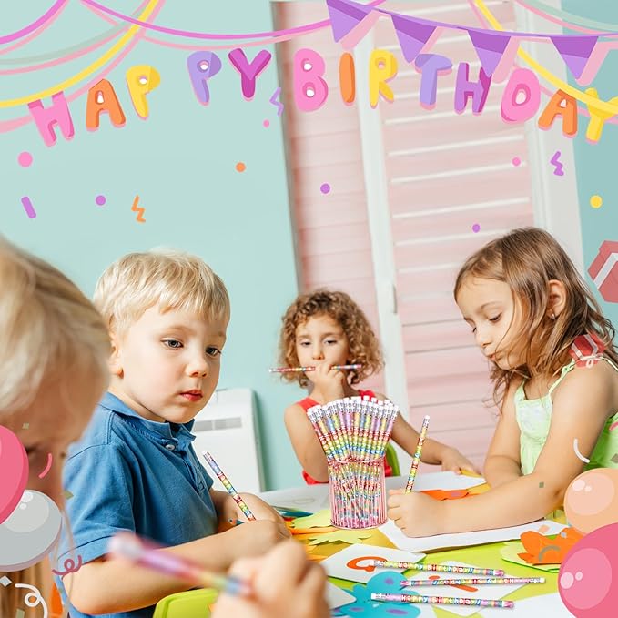 120 Pcs Happy Birthday Pencils Colorful Birthday Pencil for Students Teacher Wooden Pencils with Erasers Birthday Party Supplies, 6 Style(120)