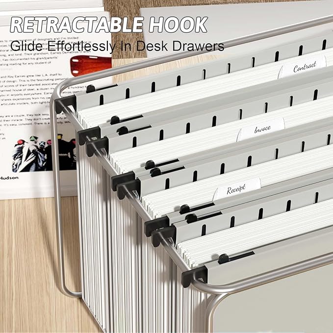 Extra Capacity Plastic Hanging File Folder Letter Size,12 Pack Reinforced Hang Folders with Heavy Duty 2 Inch Expansion,Durable Hanging Organizer Designed for Bulky Files(Grey)