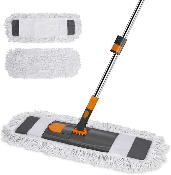 MASTERTOP Dust Mop for Floor Cleaning, Microfiber Floor Mop with 2 Washable Pads, Height Adjustable Long Handle, 26.4'' Dry and Wet Flat Mop for Hardwood, Laminate, Tile, Marble