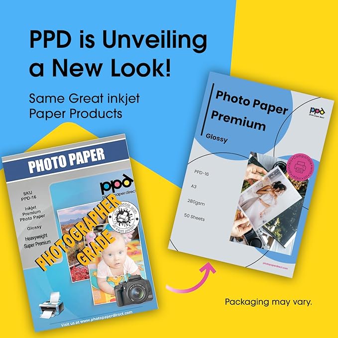 PPD Glossy Photo Paper for Inkjet Printer, 11 x 17" Premium Quality Printable Sheets for Custom Picture, Professional Photographic Instant Dry For with Normal, Dye or Pigment Ink (50 Pack/280 gsm)
