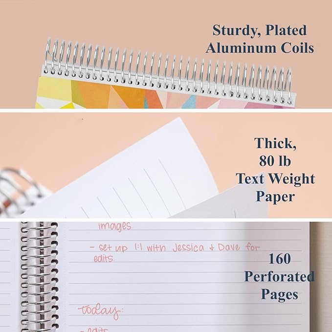 Erin Condren 8.5" X 11" Spiral Bound Productivity Notebook, Kaleidoscope Colorful, Functional 160 Lined Page and 80Lb Thick Paper Spiral Notebook, Stickers Included