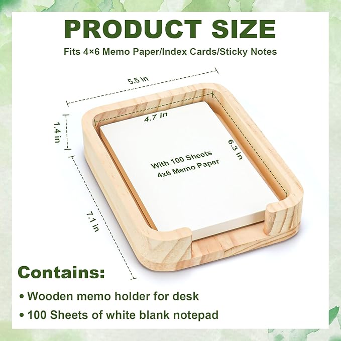 4x6 Memo Paper Holder Organizer for Desk Wooden Note Paper Tray with 100 Sheet Blank Memo Pads 4x6 Index Card Tray Wood Sticky Note Holder for Office Home School