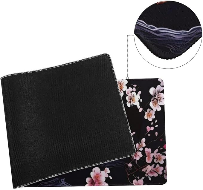 Plum Blossom and Moon Large Mouse Pad, Japanese Flowers Gaming Desk Mat, XL Keyboard Desk Pad Mat for Desktop, 31.5"x11.8" Non-Slip Base Big Mousepad with Stitched Edges